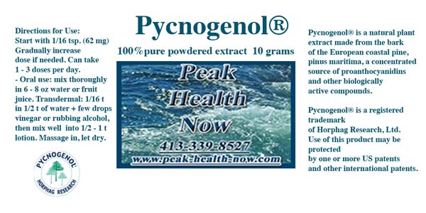 Pycnogenol® 100% Pure French Maritime Pine Bark Extract label